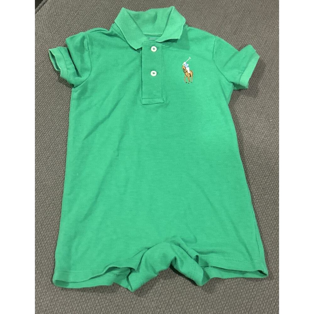 Infant Boys RALPH LAUREN Green One Piece Shorts Romper Size 18M *B5